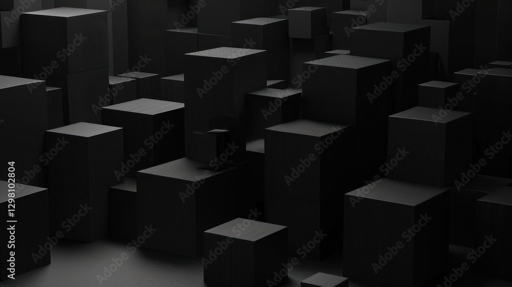 Abstract Black Cube Cityscape: A Monochromatic 3D Render of Geometric Shapes Abstract Black Cube Cityscape: A Monochromatic 3D Render of Geometric Shapes
