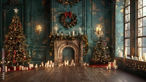 Wallpaper Mural Christmas Eve in a Vintage Teal Room Torontodigital.ca