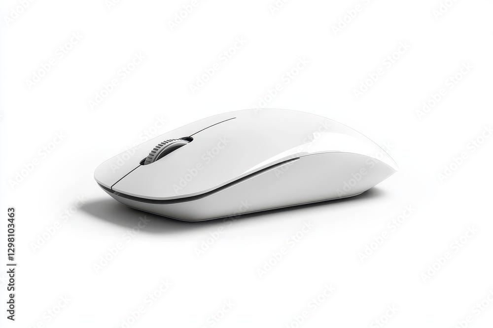 Wireless computer mouse on a clean white surface in a minimalist workspace setting Wireless computer mouse on a clean white surface in a minimalist workspace setting