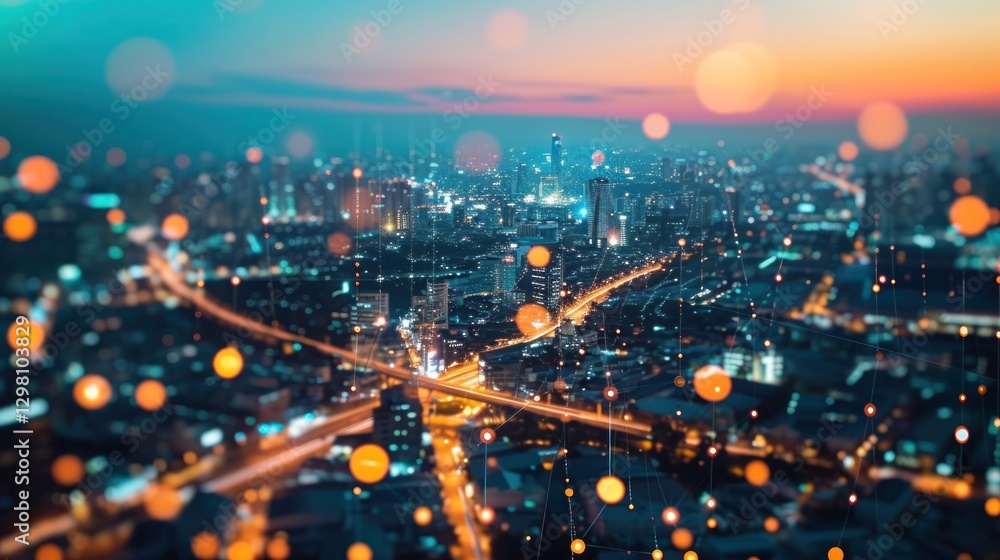 Fototapeta premium Smart city and communication network. Digital transformation, business, building, modern, urban, technology, connection, information, innovation, capita, future