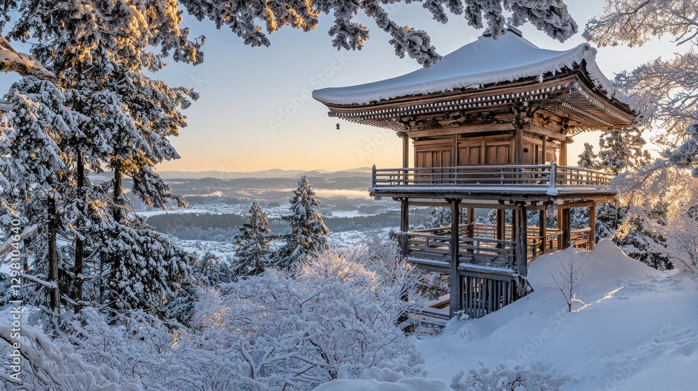 Serene Winter Sunrise at the Mountaintop Pagoda Serene Winter Sunrise at the Mountaintop Pagoda