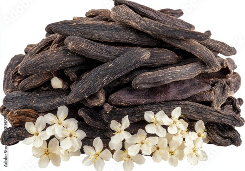 Wallpaper Mural Pile of dried vanilla pods surrounded by delicate white flowers creating an elegant and aromatic composition for culinary and natural beauty themes Torontodigital.ca