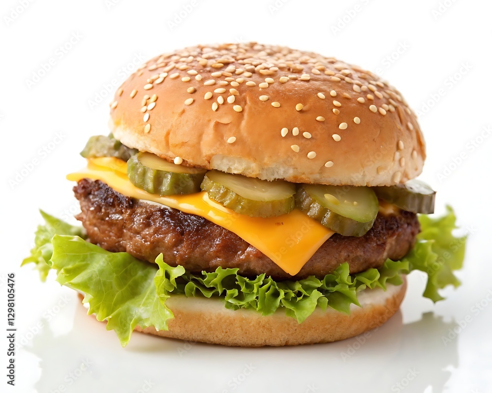 Delicious cheeseburger with pickles and lettuce. Delicious cheeseburger with pickles and lettuce.