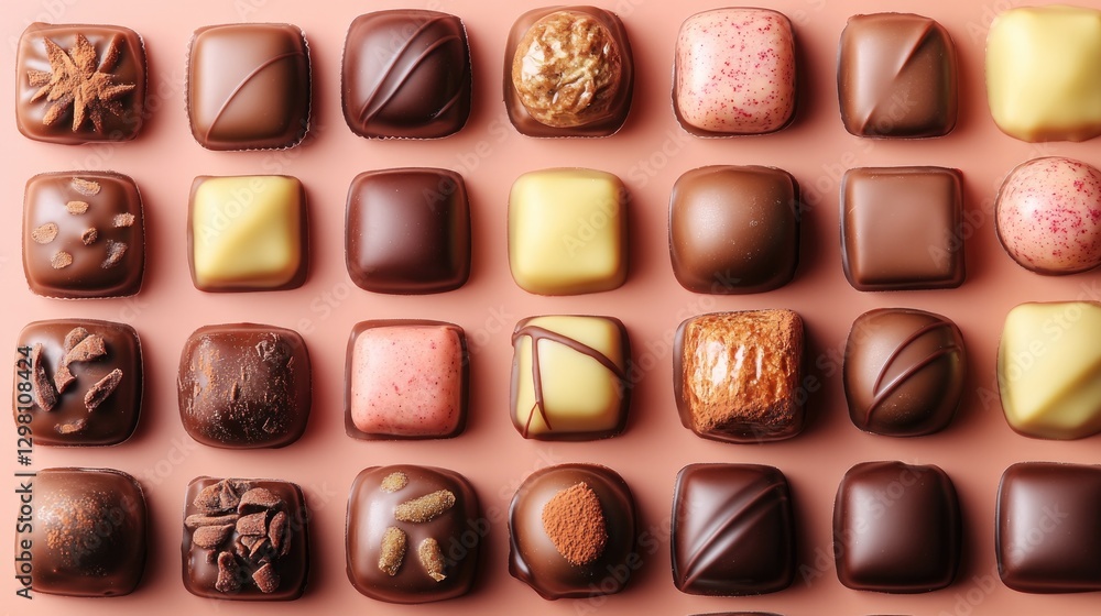 Fototapeta premium Artful arrangement of assorted chocolates showcasing diverse tex