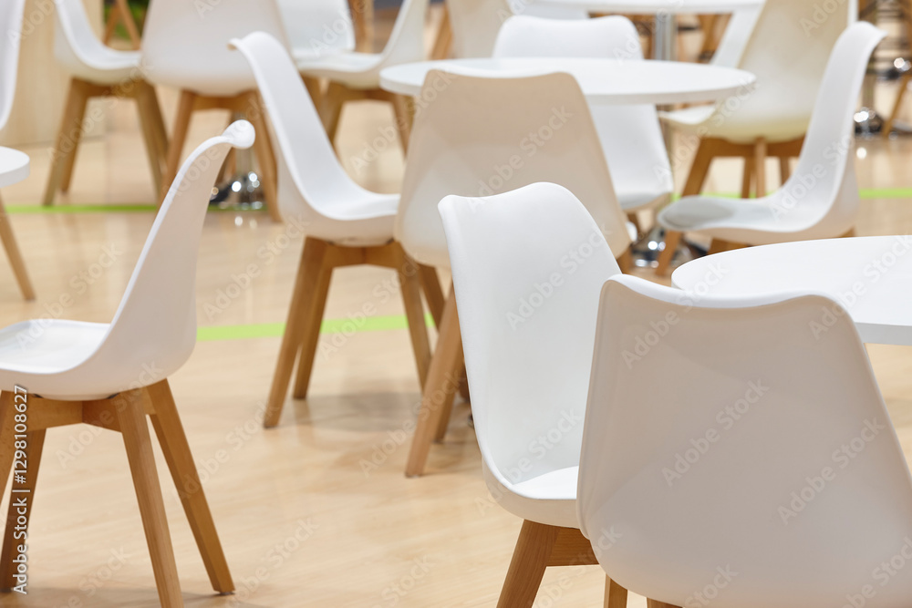 Modern interior furniture. Work place with chairs and tables. Decor