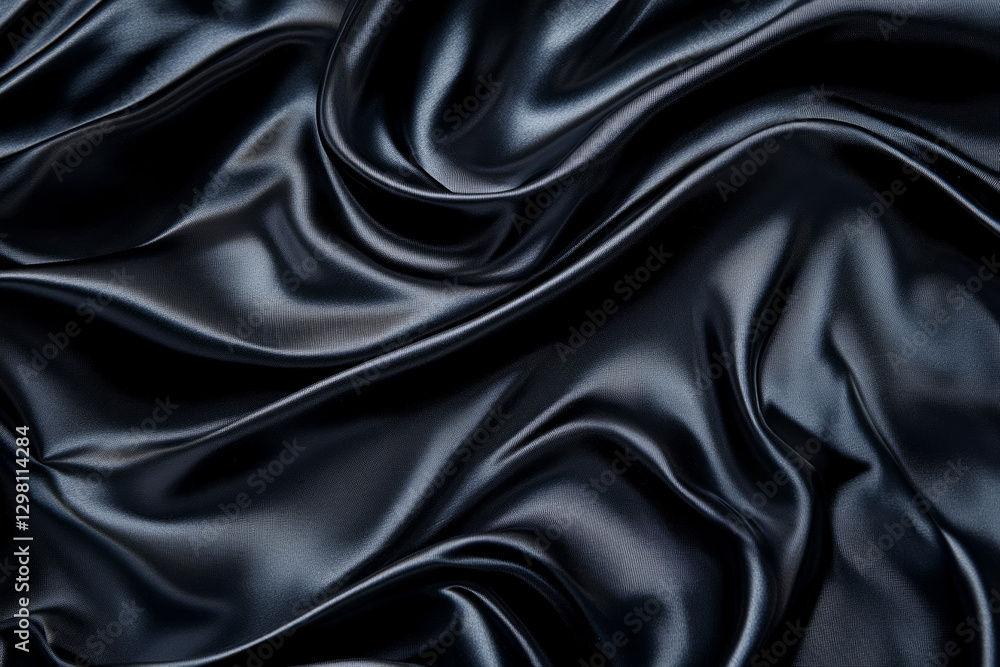 Fototapeta premium Luxury black silk fabric with elegant folds and smooth texture