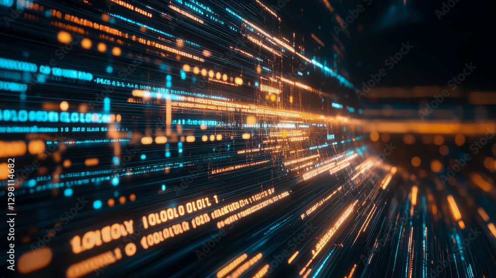 Obraz premium Flowing Data Stream: Concept for high-speed network communication, digital computing and technological advancement