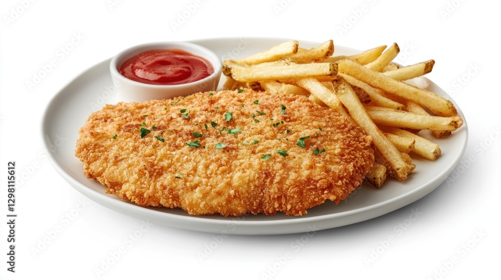 Crispy Chicken Parmesan with French Fries and Ketchup Crispy Chicken Parmesan with French Fries and Ketchup