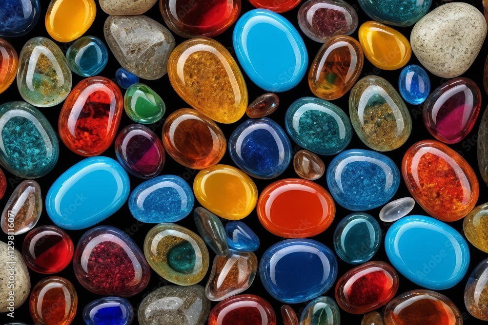a close up of a bunch of colorful rocks on a black surface a close up of a bunch of colorful rocks on a black surface