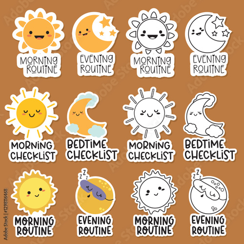 Morning and Evening Routine Icon Planner Stickers 