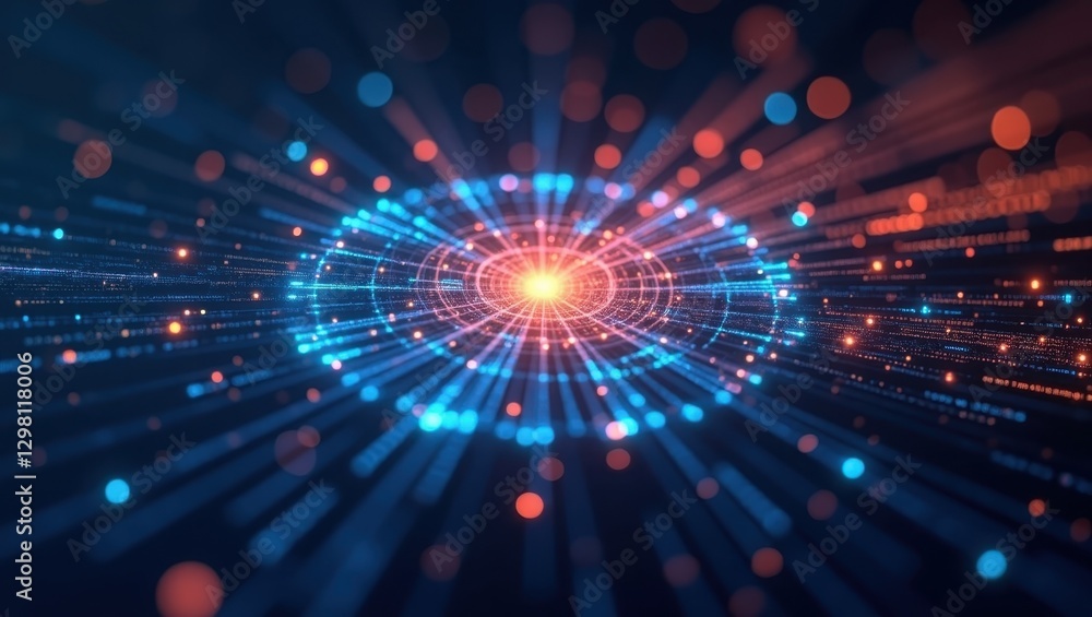 Digital Transformation. Image shows blue and orange light burst with black background Digital Transformation. Image shows blue and orange light burst with black background