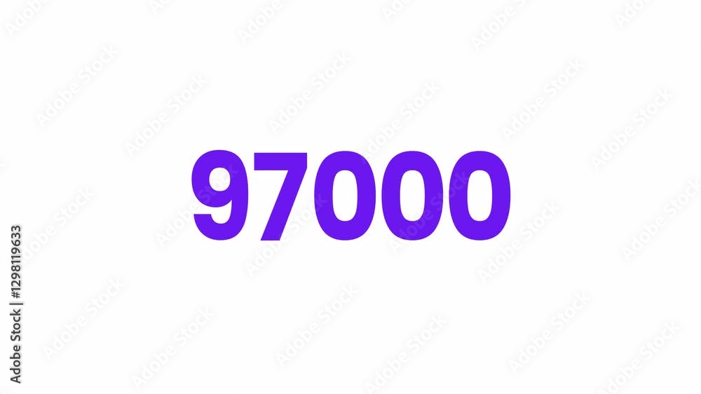 97000 or Ninety Seven Thousand Text Animation. Alpha matte with transparent background 4K resolution. 97000 or Ninety Seven Thousand Text Animation. Alpha matte with transparent background 4K resolution.