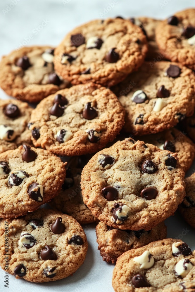 Warm, freshly baked cookies stacked together, showcasing melted Warm, freshly baked cookies stacked together, showcasing melted
