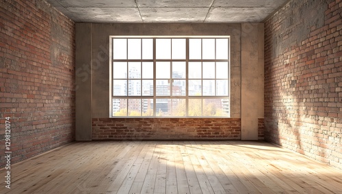 Fototapeta Naklejka Na Ścianę i Meble -  Empty loft room with city view