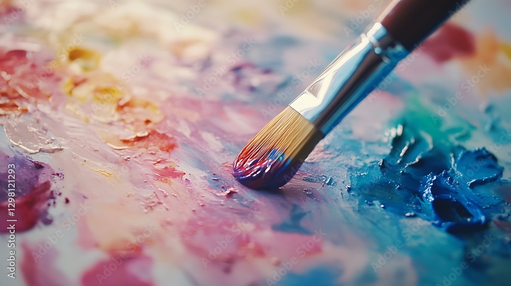 Fototapeta premium A Close-Up of a Paintbrush Dipped in Vibrant Watercolors: A Splash of Creative Expression