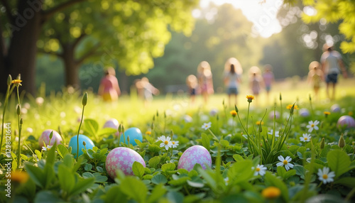 Wallpaper Mural A lush green field scattered with hidden Easter Eggs, waiting for children to discover them in a fun and exciting Easter Egg Hunt tradition. Torontodigital.ca