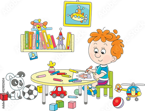 Cheerful little boy sitting...