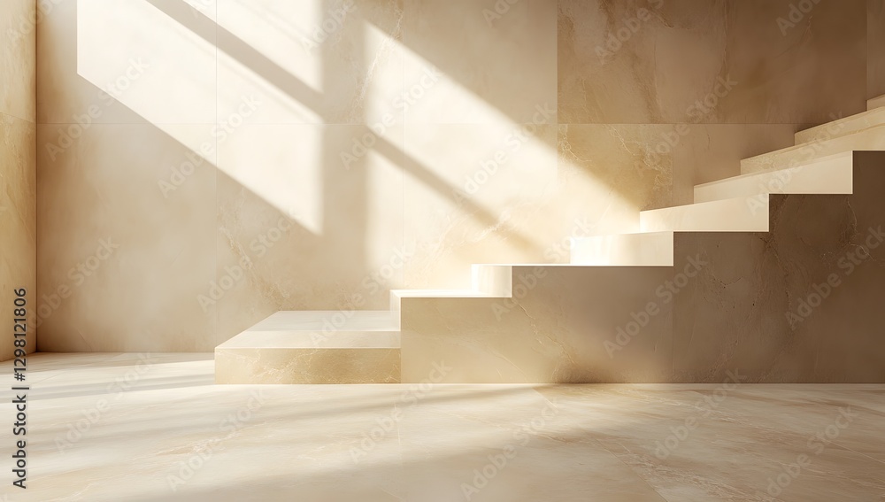 Naklejka premium Beige Modern Staircase Sunlight Interior