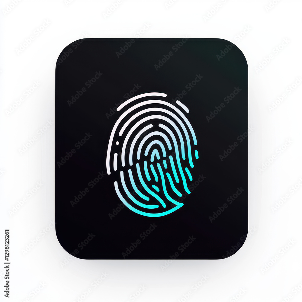 Secure Access Icon: A striking digital fingerprint icon, rendered with a modern, gradient-like design, sits atop a sleek, dark background. It visually represents security, identity verification. Secure Access Icon: A striking digital fingerprint icon, rendered with a modern, gradient-like design, sits atop a sleek, dark background. It visually represents security, identity verification.