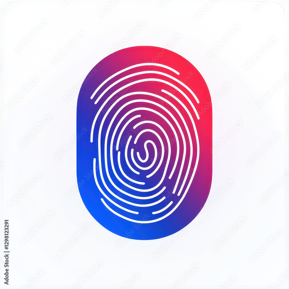 Unique Identity: A minimalist illustration of a fingerprint against a vibrant gradient background, symbolizing security, identification, and individuality. Unique Identity: A minimalist illustration of a fingerprint against a vibrant gradient background, symbolizing security, identification, and individuality.