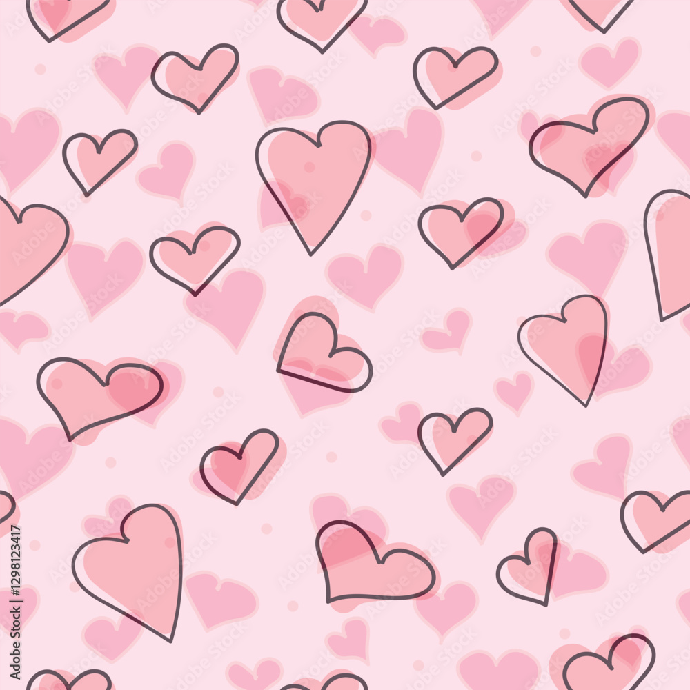 Hand drawn hearts seamless pattern. Continuous line drawing of a heart, black and white vector minimalist love concept illustration. Hand drawn hearts seamless pattern. Continuous line drawing of a heart, black and white vector minimalist love concept illustration.
