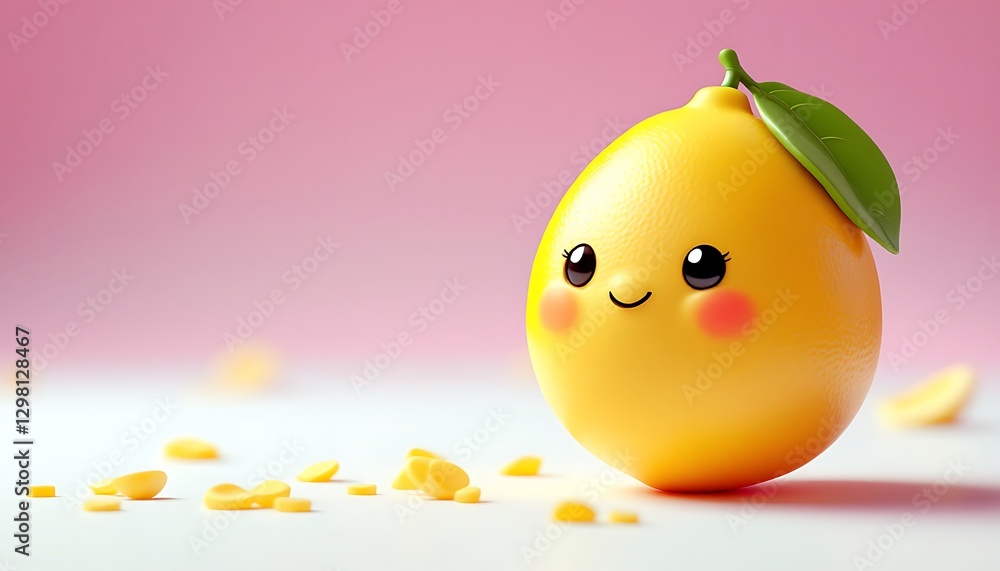 Joyful Lemon: A Cute 3D Render with Pink Background Joyful Lemon: A Cute 3D Render with Pink Background