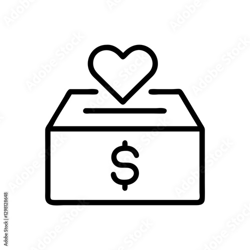 Charity donation box icon with heart symbol in minimalistic design representing generosity and compassion