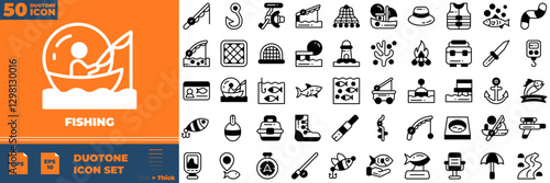 Fishing Duotone Editable Icons set