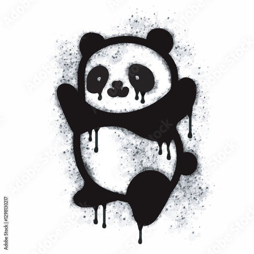 Panda spray icon isolated on white background. Panda graffiti icon sprayed in black on white background. Vector illustration.