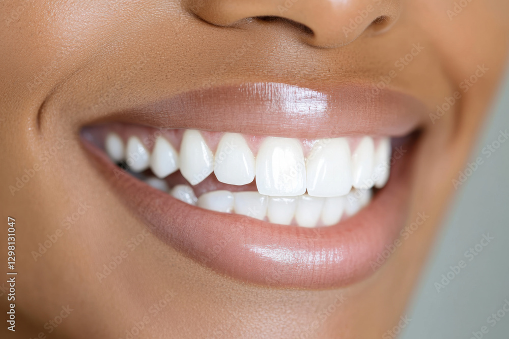 Obraz premium Woman smiling showing perfect white teeth and pink lips
