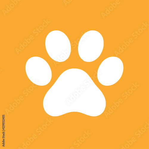 White paw print on orange