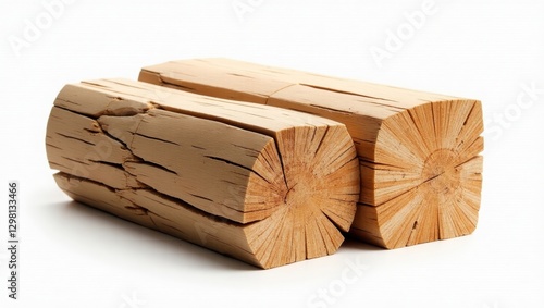Stere. Natural wooden logs with detailed texture and cracks stacked together isolated on white background, perfect for woodworking, construction, rustic decor, or DIY projects with bright clean setti