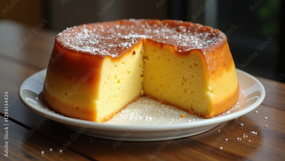 The Pudding. Cake is on plate with slice taken out of it The Pudding. Cake is on plate with slice taken out of it