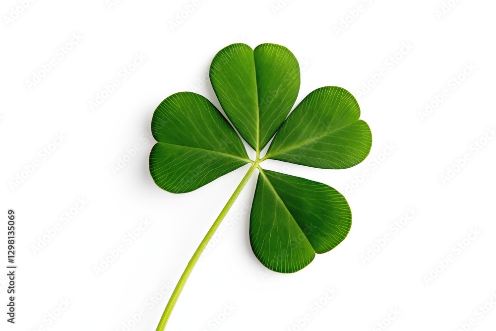 Realistic four-leaf clover isolated on a white background, showcasing intricate details and vibrant green color, symbolizing good luck, perfect for web design and graphic creation. Realistic four-leaf clover isolated on a white background, showcasing intricate details and vibrant green color, symbolizing good luck, perfect for web design and graphic creation.