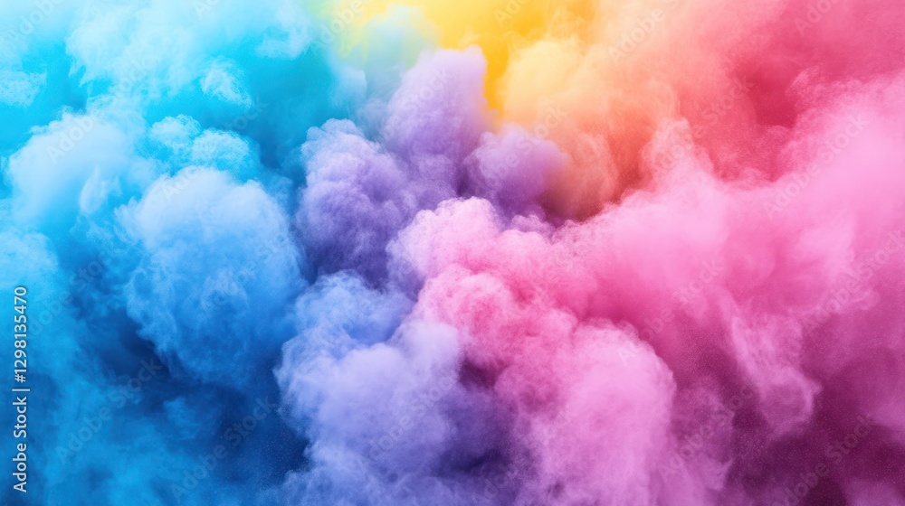 Fototapeta premium Colorful smoke plumes in blue, pink, and yellow.