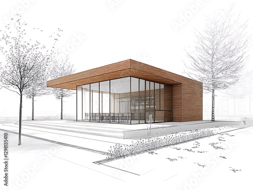 Modern pavilion design, park setting