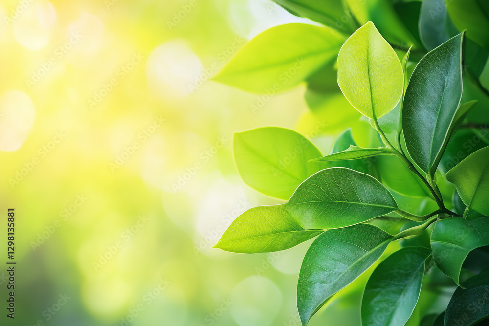 Fototapeta premium Lush_green_tropical_leaves_with_soft_sunlight_relax