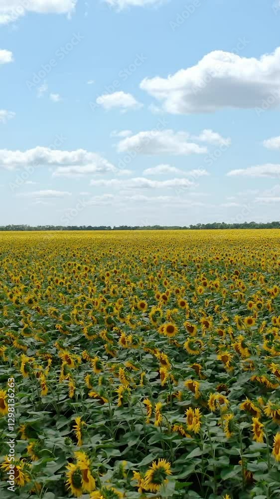 Bird view of yellow sunflower fields. Summer landscape with big yellow farm field with sunflowers Bird view of yellow sunflower fields. Summer landscape with big yellow farm field with sunflowers