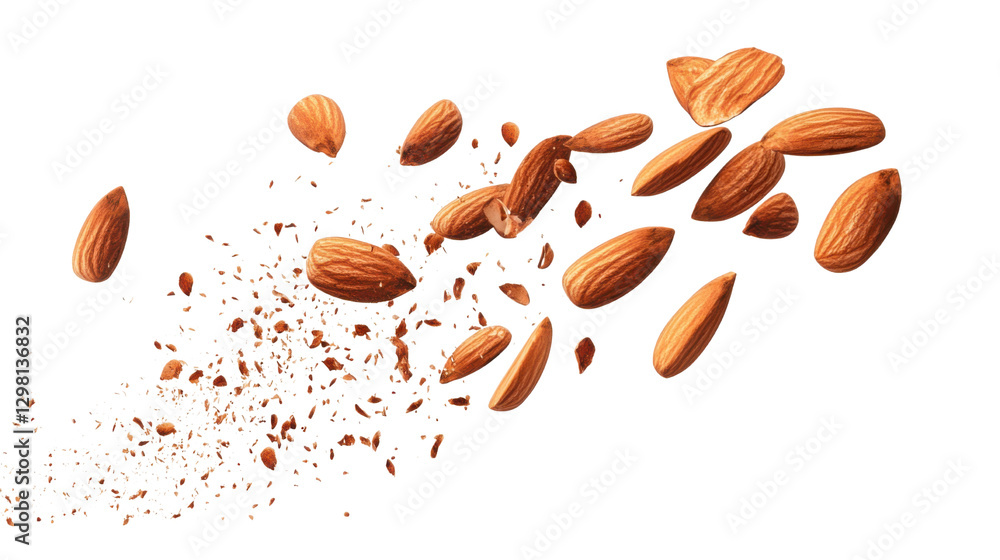 Almonds falling isolated on white background Almonds falling isolated on white background