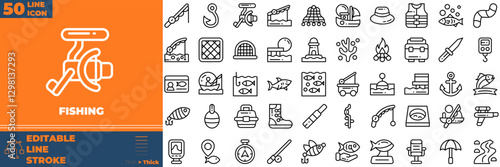 Fishing Line Editable Icons set