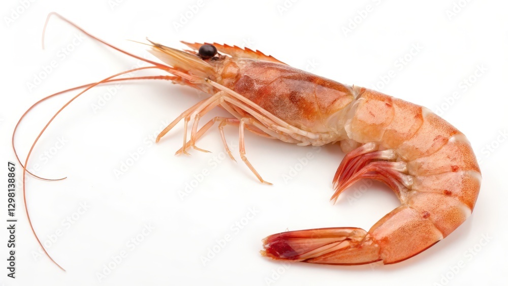Single Cooked Shrimp on White Background Single Cooked Shrimp on White Background