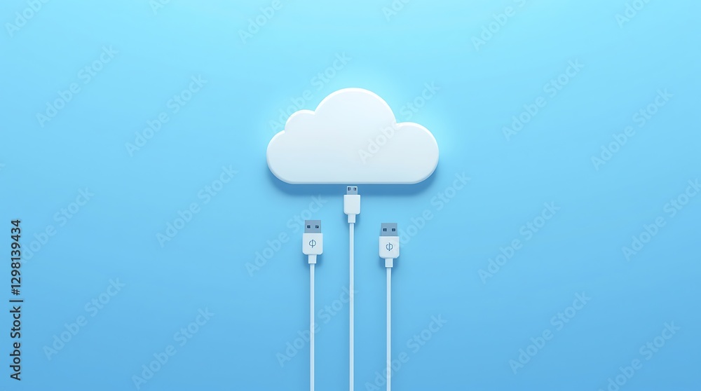white cloud connect with network cable, Cloud computing technology concept background white cloud connect with network cable, Cloud computing technology concept background