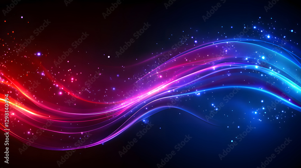 Fototapeta premium Colorful waves of light dance elegantly against a dark background, creating a mesmerizing effect