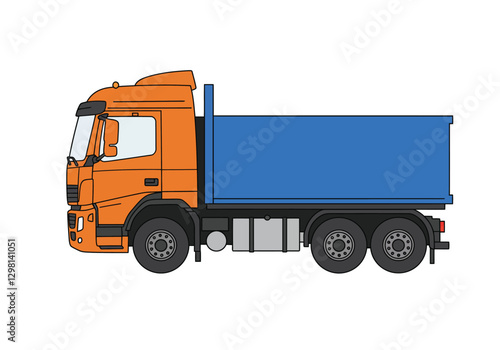 Clipart lorry. This image shows an orange and blue lorry from a side view. Vector illustration design.