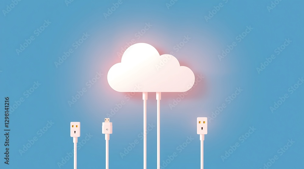 white cloud connect with network cable, Cloud computing technology concept background white cloud connect with network cable, Cloud computing technology concept background