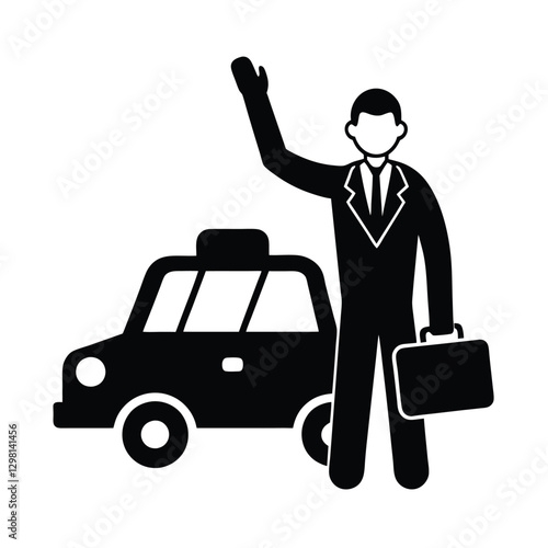 Enthusiastic business traveler silhouette happily waving for quick ride share service pickup