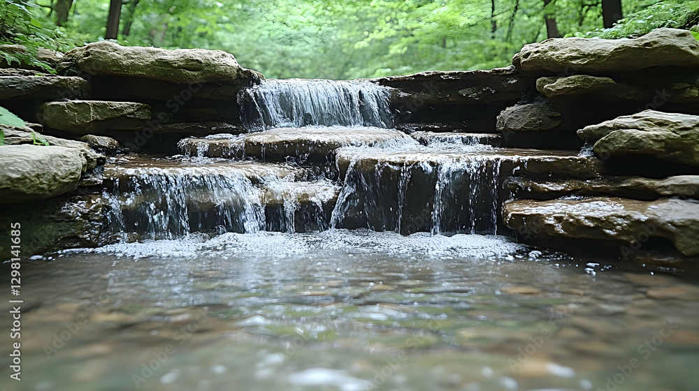 Obraz premium Cascading Creek Waterfall in Lush Forest Park