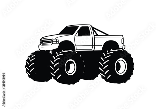 Monster truck outline clipart. This image shows a monster truck with large tires and a simple outline design. Vector illustration design. photo