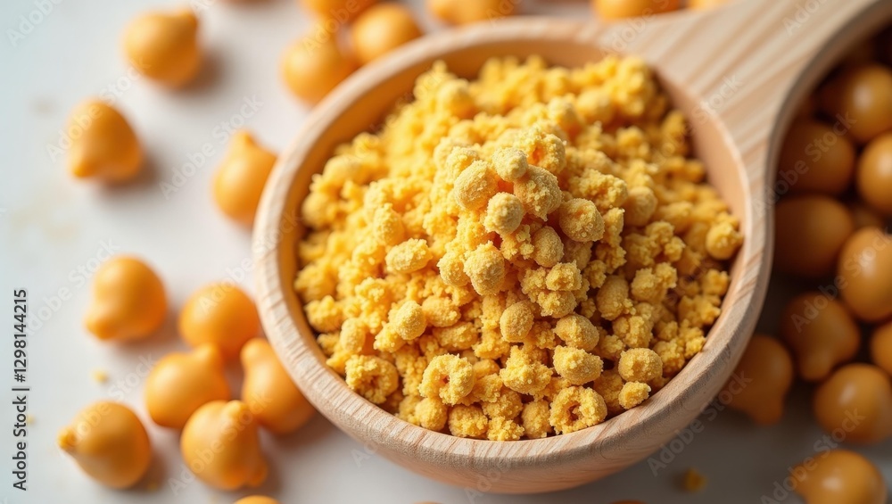 Chickpea Protein. Spoon is full of chickpeas and wooden spoon full of chickpeas Chickpea Protein. Spoon is full of chickpeas and wooden spoon full of chickpeas