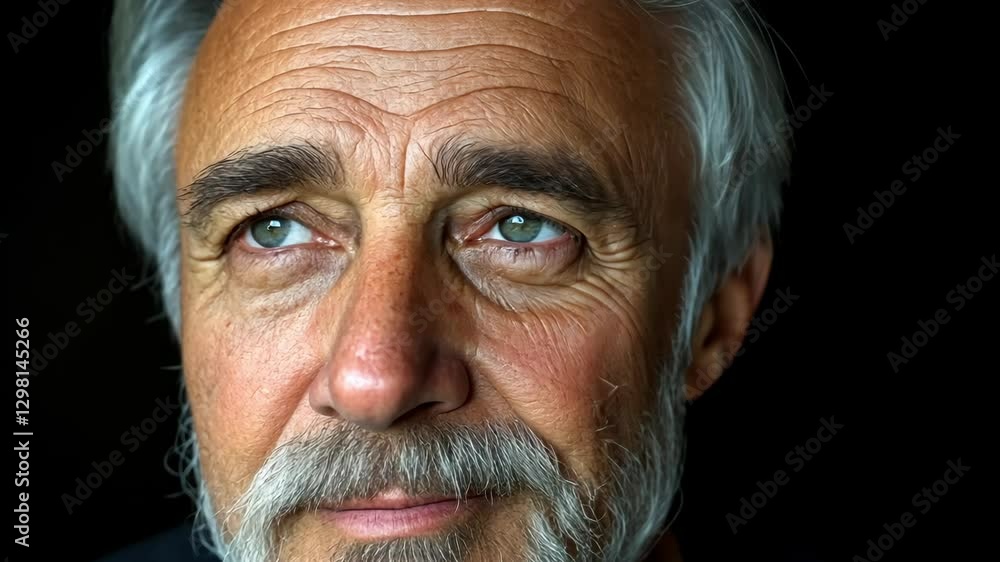 Man with a beard and gray hair is looking at the camera. He has a smile on his face Man with a beard and gray hair is looking at the camera. He has a smile on his face